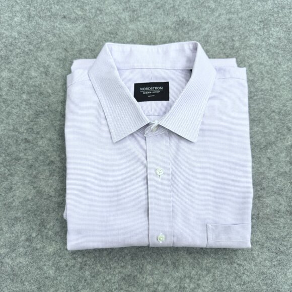NORDSTROM Men's Button Up Dress Shirt, Size 17 34-35 Trim Fit 100% Cotton Purple - Picture 11 of 12